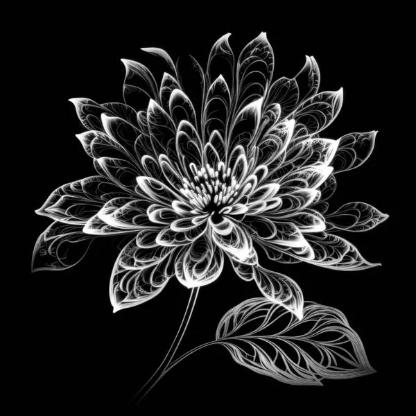 An abstract image of a fantastic flower drawn with coloured glowing lines on a black background