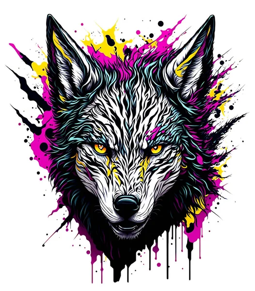 Splash art a wolf head. A psychedelic portrait of a wolf