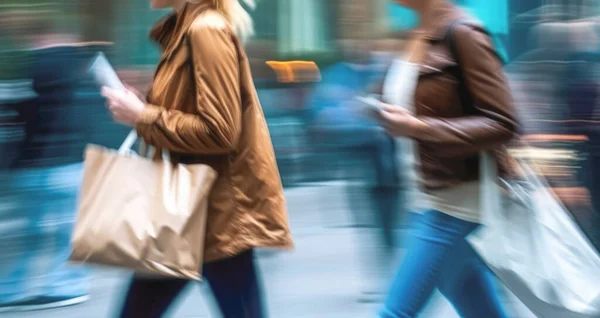 Abstract Image Two Women Bags Motion Big City Street Blurred — Stock Photo, Image
