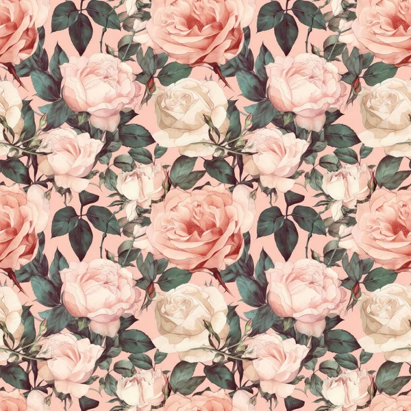 Απρόσκοπτη Φόντο Άνθηση Τριαντάφυλλα Ένα Μαλακό Ροζ Φόντο Ακουαρέλα Τέχνη — Φωτογραφία Αρχείου