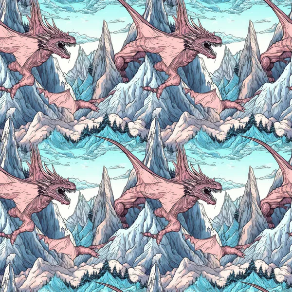 Karlı Bir Dağ Zirvesinin Kusursuz Arka Planı Vahşi Bir Ejderha — Stok fotoğraf