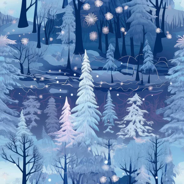 Büyülü Kış Manzarası Kar Taneleri Noel Ağaçları Buz Saçaklarıyla Kusursuz — Stok fotoğraf