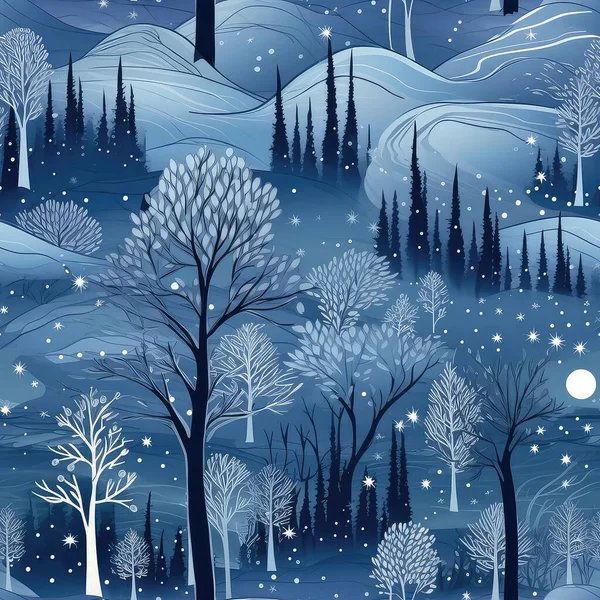 Büyülü Kış Manzarası Kar Taneleri Noel Ağaçları Buz Saçaklarıyla Kusursuz — Stok fotoğraf