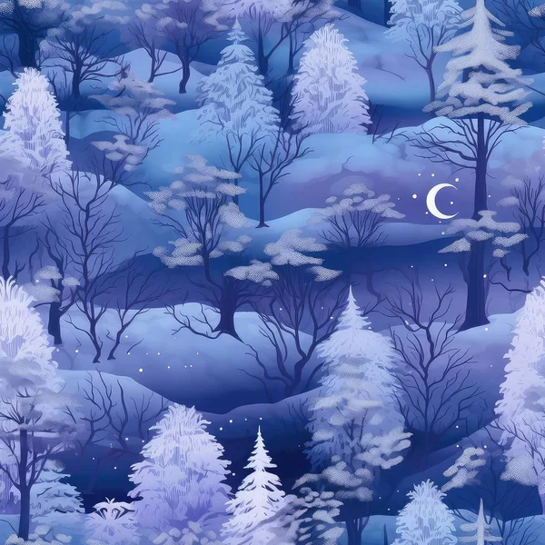 Magische Winterlandschaft Nahtloser Hintergrund Eines Winterwunderlandes Mit Schneeflocken Weihnachtsbäumen Und — Stockfoto