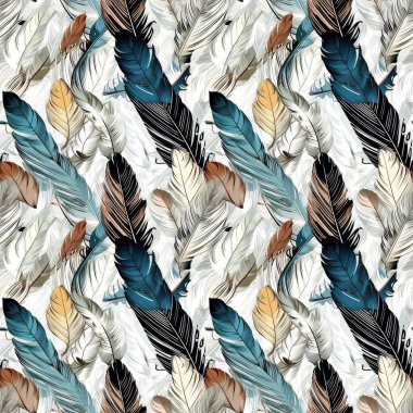 Kuş tüylerinin kusursuz arka planı. Düz tasarım ve yumuşak ışık çizimi.