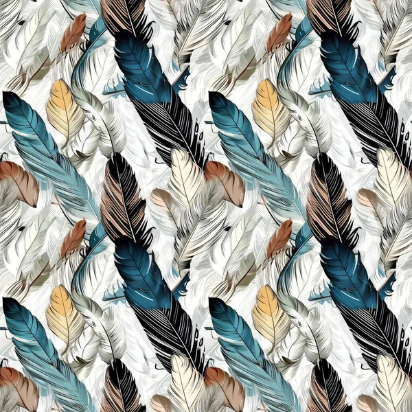 Sfondo Senza Cuciture Piume Uccello Design Piatto Illustrazione Luce Morbida — Foto Stock