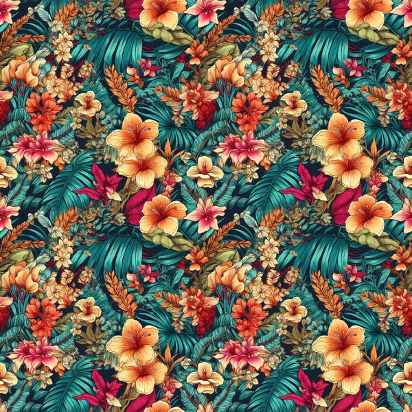 Bezproblémové Pozadí Exotických Fantastických Květin Tučnými Zářivé Barvy — Stock fotografie