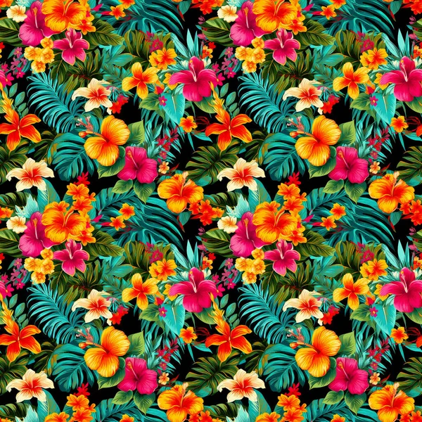 Padrão Floral Sem Costura Tropical Fundo Brilhante Com Cores Ousadas — Fotografia de Stock