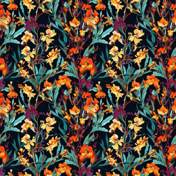 Abstrakt Blommig Bakgrund Sömlös Bakgrund Levande Orkidéer Blommor — Stockfoto