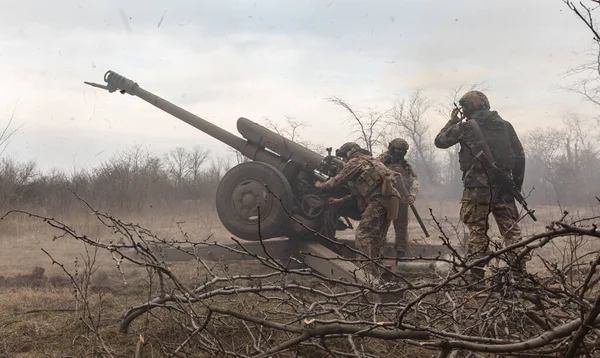 Donetsk Reg Ukraine Marzec 2023 Wojna Rosji Ukrainą Artylerzysta Ukraińskich — Zdjęcie stockowe