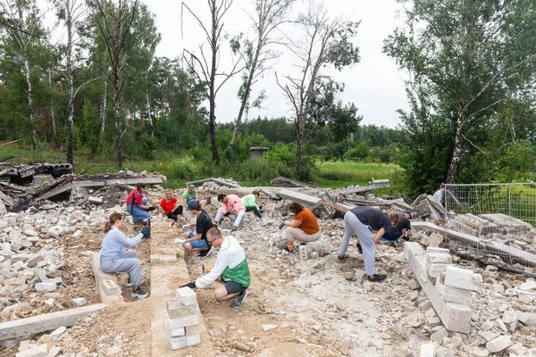 stock image YAHIDNE, UKRAINE - JULY 8: Volunteers from the organization 