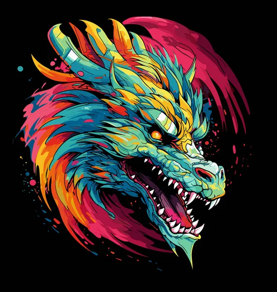 Mystical Being Scary Terrible Dragon Vector Pop Art Style Template — Stock Vector
