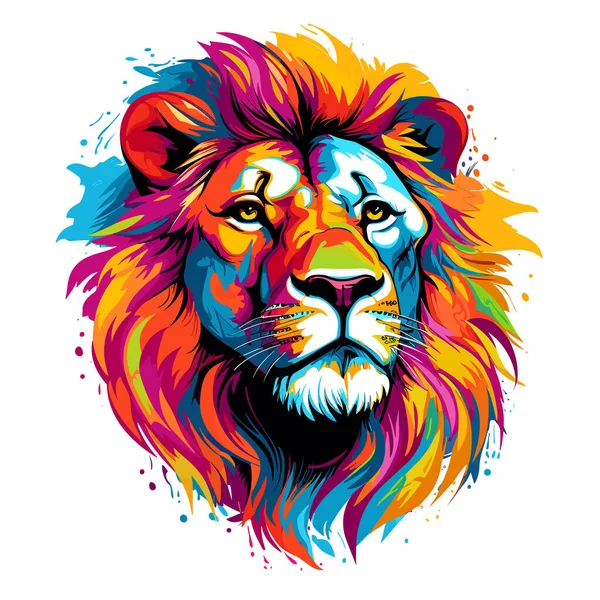 畜生之王 雄伟的抽象狮子与巨大的鬃毛在流行艺术风格与明亮的色彩隔离 矢量流行艺术风格 T恤衫 贴纸等的模板 — 图库矢量图片