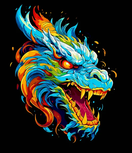 Être Mystique Dragon Effrayant Terrible Dans Style Pop Art Vectoriel — Image vectorielle