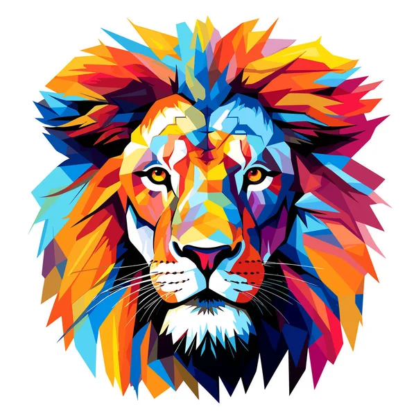 畜生之王 雄伟的抽象狮子与巨大的鬃毛在流行艺术风格与明亮的色彩隔离 矢量流行艺术风格 T恤衫 贴纸等的模板 — 图库矢量图片#