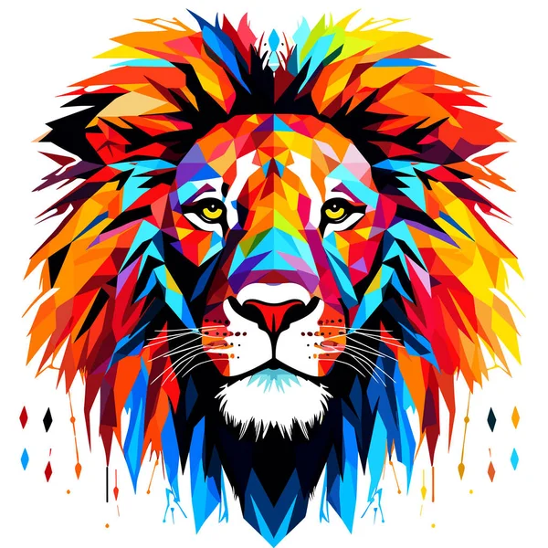畜生之王 雄伟的抽象狮子与巨大的鬃毛在流行艺术风格与明亮的色彩隔离 矢量流行艺术风格 T恤衫 贴纸等的模板 — 图库矢量图片#