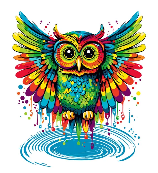 Funny Cheerful Owl Vector Pop Art Style Isolated White Background — Stock Vector