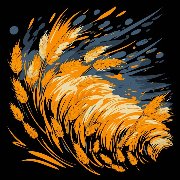ブラックバックのベクターポップアートスタイルの小麦畑の小麦耳 Tシャツ ステッカー ロゴなどのテンプレート — ストックベクタ