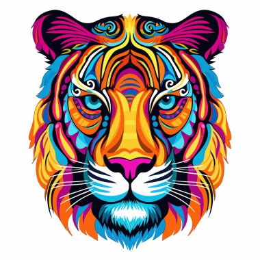 Abstract portrait of a majestic and formidable tiger in pop art style. Decorative vector art. Isolated on white background. T-shirt and stickers template  clipart