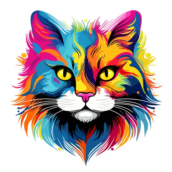 배경에 스타일의 고양이의 초상화 티셔츠 스티커 템플릿 — 스톡 벡터