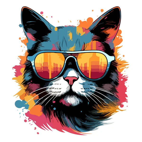Porträt Einer Katze Mit Sonnenbrille Vektor Pop Art Stil Auf — Stockvektor