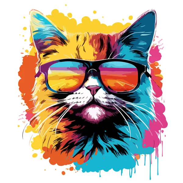 Porträt Einer Katze Mit Sonnenbrille Vektor Pop Art Stil Auf — Stockvektor