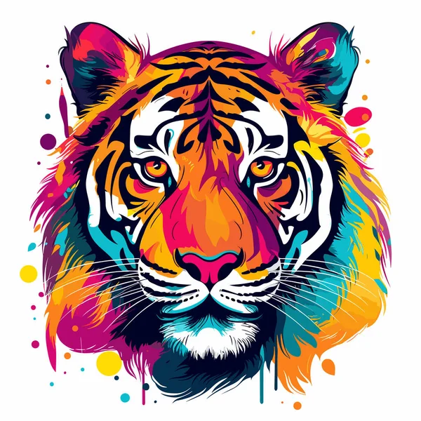 Retrato Abstracto Majestuoso Formidable Tigre Estilo Pop Art Arte Vectorial — Vector de stock