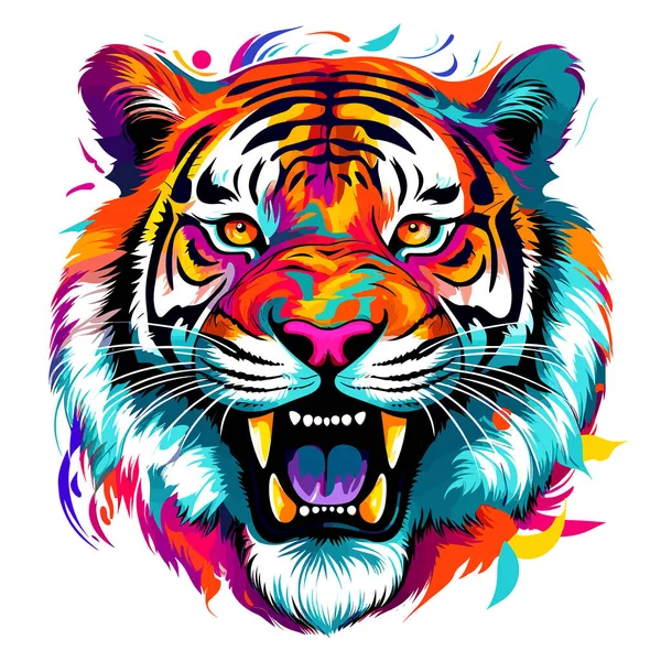 Portrait Abstrait Tigre Majestueux Redoutable Dans Style Pop Art Art — Image vectorielle