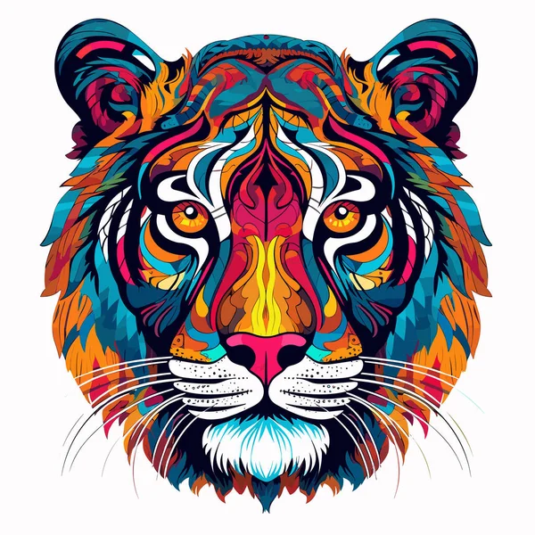 Retrato Abstracto Majestuoso Formidable Tigre Estilo Pop Art Arte Vectorial — Vector de stock