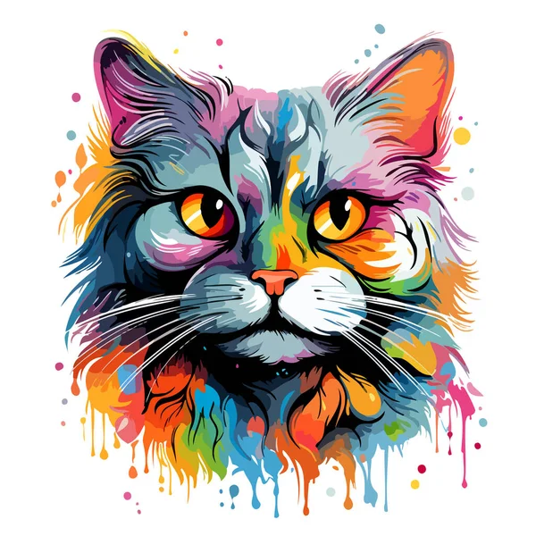 具有白色背景的矢量流行艺术风格的猫的肖像 T恤衫 贴纸等的模板 — 图库矢量图片#