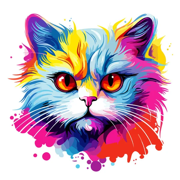 Porträtt Katt Vektor Popkonst Stil Vit Bakgrund Mall För Shirt — Stock vektor