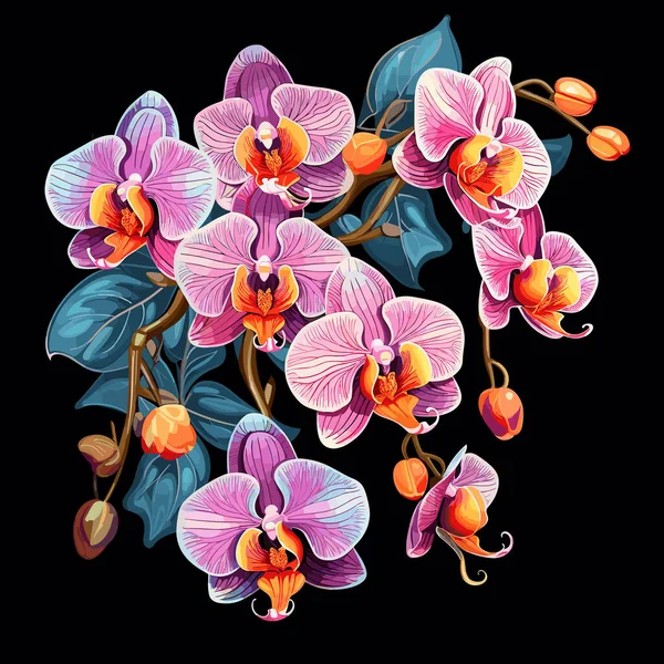 Fondo Floral Multicolor Decorativo Ramo Romántico Flores Orquídea Tropical Sobre — Vector de stock
