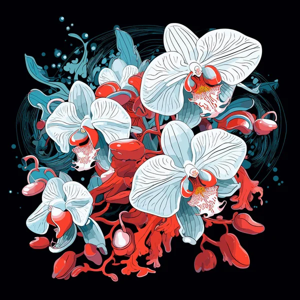 Fondo Floral Multicolor Decorativo Ramo Romántico Flores Orquídea Tropical Sobre — Archivo Imágenes Vectoriales