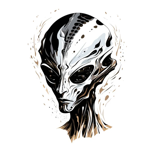Potret Alien Humanoid Dalam Gaya Grafik Vektor Templat Untuk Shirt - Stok Vektor
