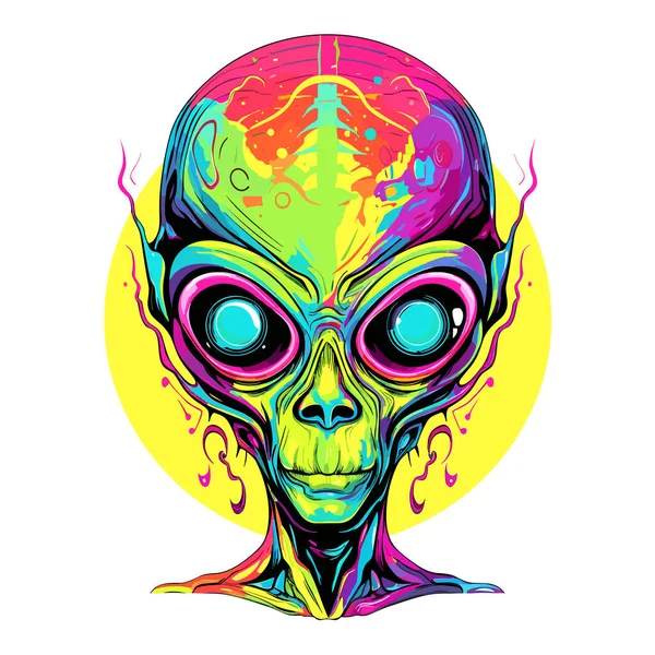 Portrait Extraterrestre Humanoïde Style Graphique Vectoriel Modèle Pour Shirt Autocollant — Image vectorielle