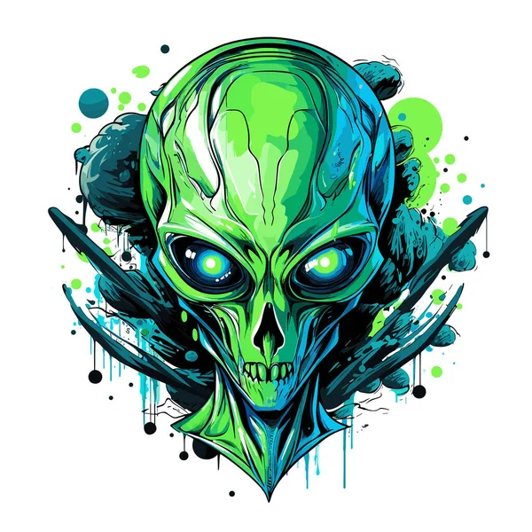 Potret Alien Humanoid Dalam Gaya Grafik Vektor Templat Untuk Shirt - Stok Vektor