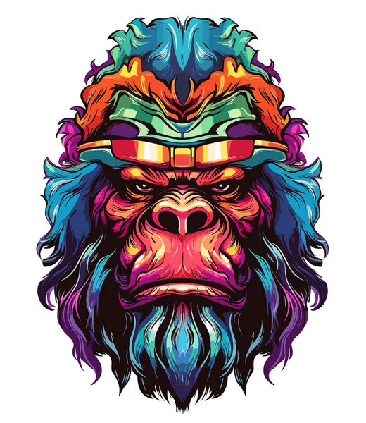 Gorillakung Porträtt Mäktig Gammal Gorilla Kungen Djungeln Isolerad Vit Bakgrund — Stock vektor