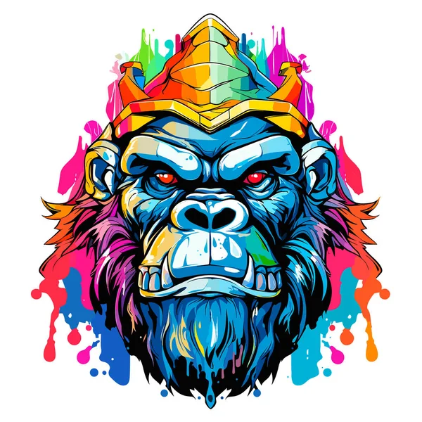 Gorilla King Portrait Mighty Old Gorilla King Jungle Isolated White — Stock Vector