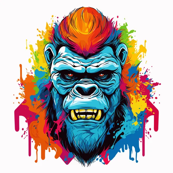 Gorilla King Portrait Mighty Old Gorilla King Jungle Isolated White — Stock Vector