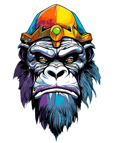 大猩猩国王 一个强大的老大猩猩的肖像 丛林之王 在白色的背景上被隔离在一个矢量流行艺术风格 T恤衫 贴纸等的模板 — 图库矢量图片#