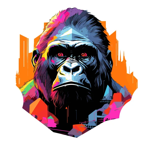 Rey Gorila Retrato Poderoso Gorila Viejo Rey Selva Aislado Sobre — Vector de stock