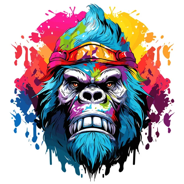 Gorillakung Porträtt Mäktig Gammal Gorilla Kungen Djungeln Isolerad Vit Bakgrund — Stock vektor