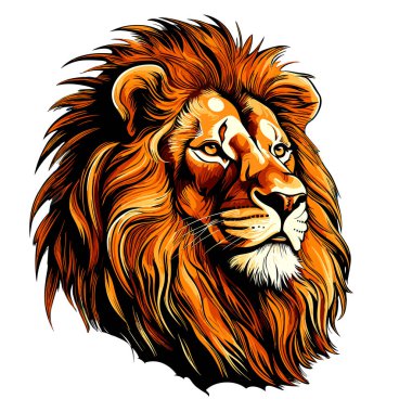 The lion is the king of beasts.  Portrait of a wicked and majestic lion in colourful vector pop art style. Template for t-shirt, sticker, etc. clipart