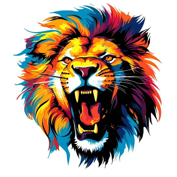 Leão Rei Dos Animais Retrato Leão Ímpio Majestoso Estilo Colorido —  Vetores de Stock