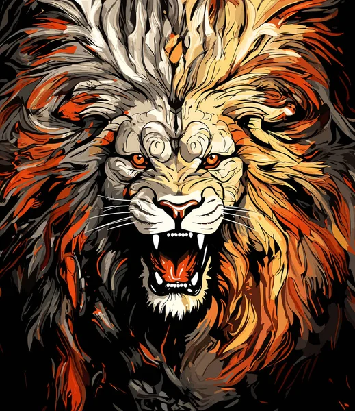 Lew Jest Królem Bestii Portret Nikczemnego Majestatycznego Lwa Kolorowym Wektorowym — Wektor stockowy