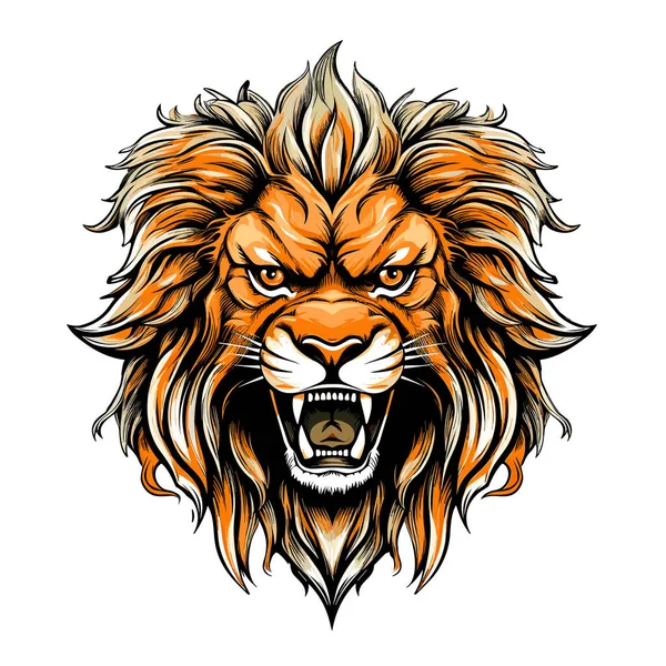 Lejonet Vilddjurets Konung Porträtt Ett Ondskefullt Och Majestätiskt Lejon Färgstark — Stock vektor