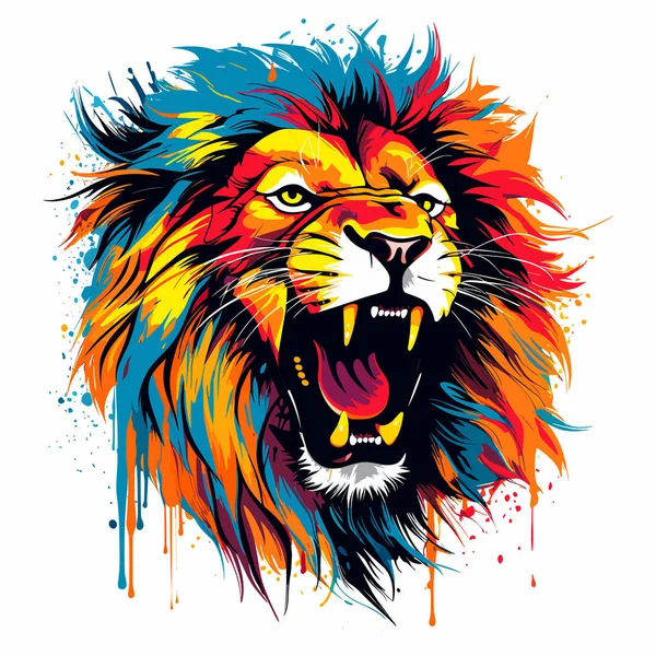 Lew Jest Królem Bestii Portret Nikczemnego Majestatycznego Lwa Kolorowym Wektorowym — Wektor stockowy