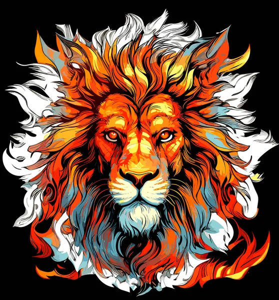 Лев Царь Зверей Портрет Злого Величественного Льва Красочном Векторном Стиле — стоковый вектор