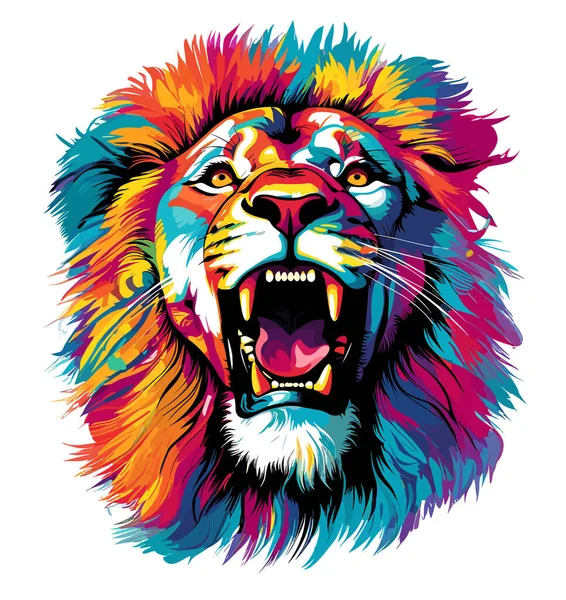 Leão Rei Dos Animais Retrato Leão Ímpio Majestoso Estilo Colorido — Vetor de Stock