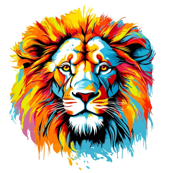 Aslan Hayvanların Kralıdır Renkli Vektör Pop Sanatı Tarzında Şeytani Görkemli — Stok Vektör